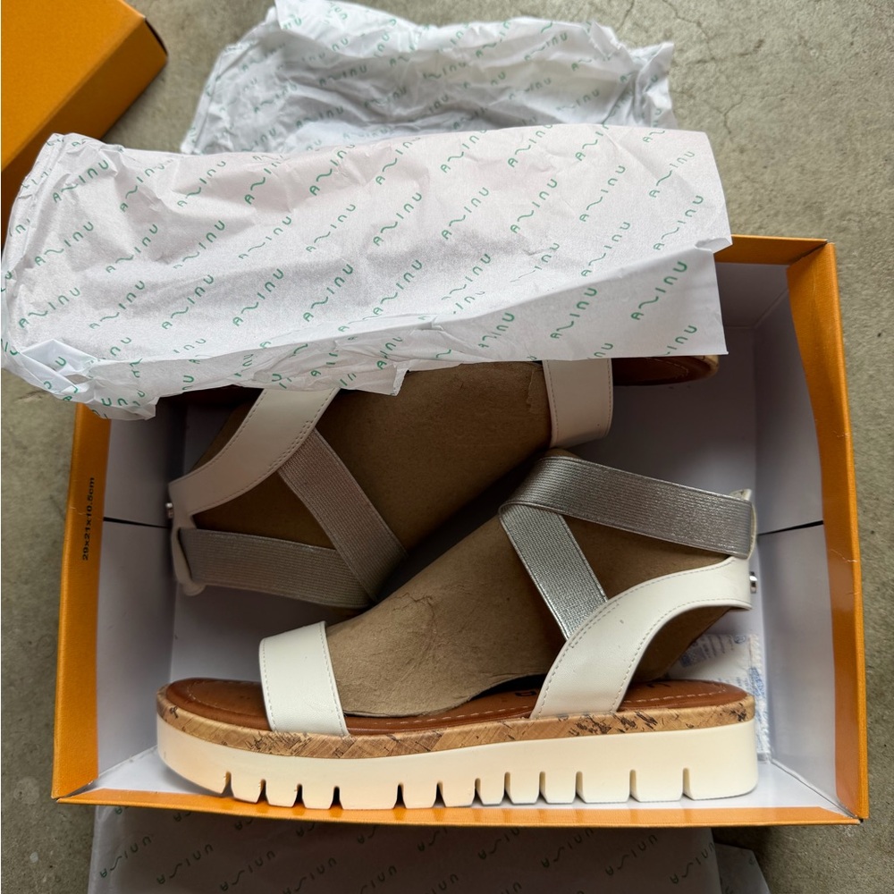 Unisa silver and white ankle straps and Tan Platform Sandals - Picture 6 of 7